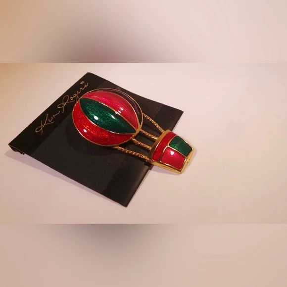 Kim Rogers Vintage Hot Air Balloon Gold Tone Brooch With Red, Purple, & Green. - Picture 9 of 11